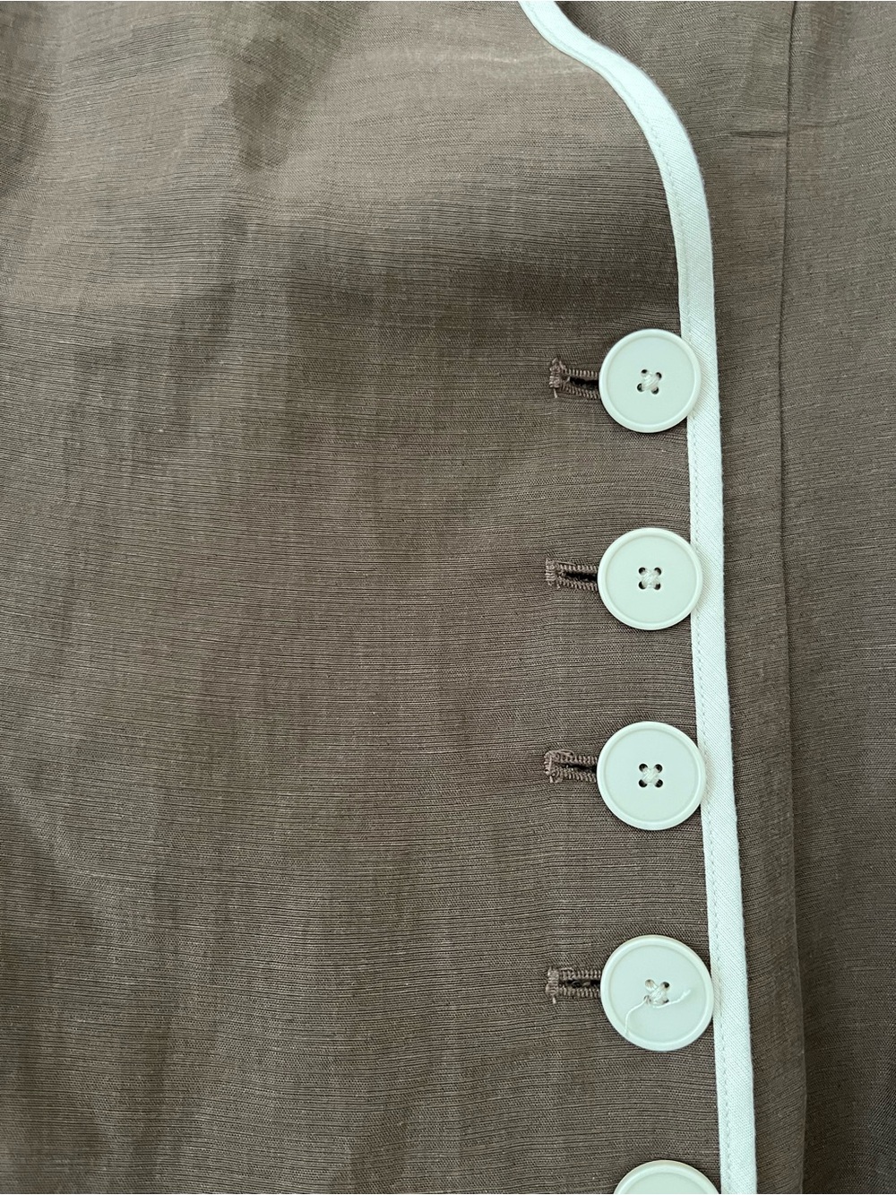 Mare Mare Anthropologie Brown One-Shoulder Wrap Dress with Cream Trim Small P - Picture 5 of 14